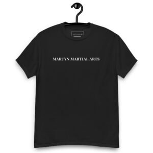 WHITE PRINT TEXT ON BLACK MARTYN MARTIAL ARTS SHORT SLEEVE SHIRT